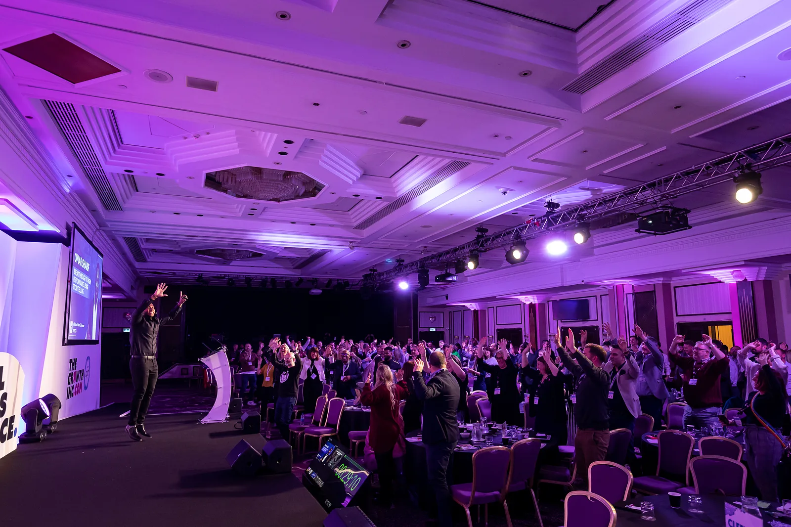 Omar Sharif on stage at the National Sales Conference 2024 with the whole ballroom on its feet